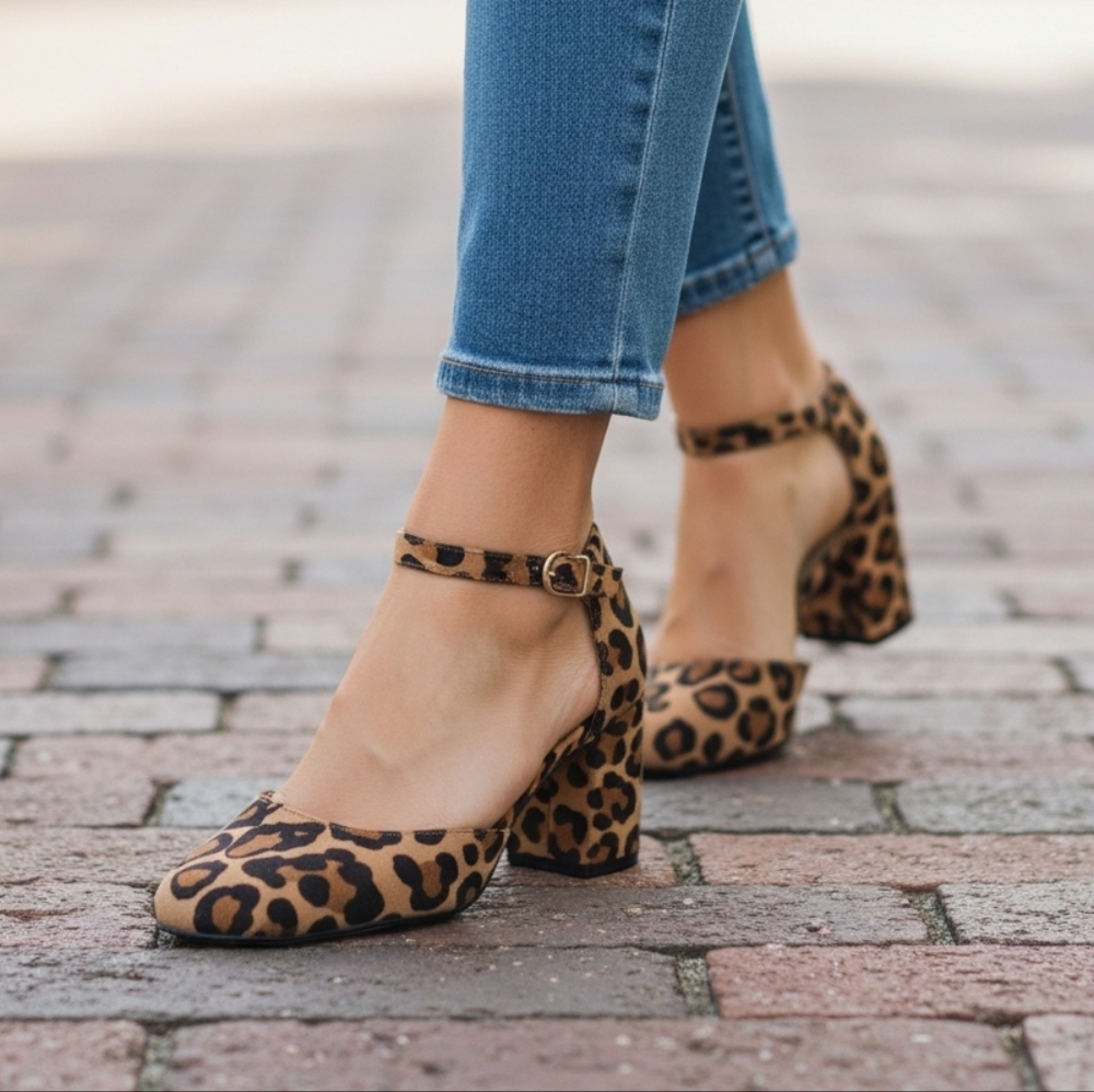 Sam Edelman Leopard Print Ankle Strap Block Heels
